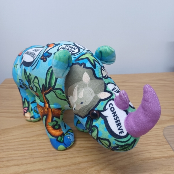 Wild Republic Message From The Planet Rhino Colorful Plush Wildlife Animal - Picture 9 of 11